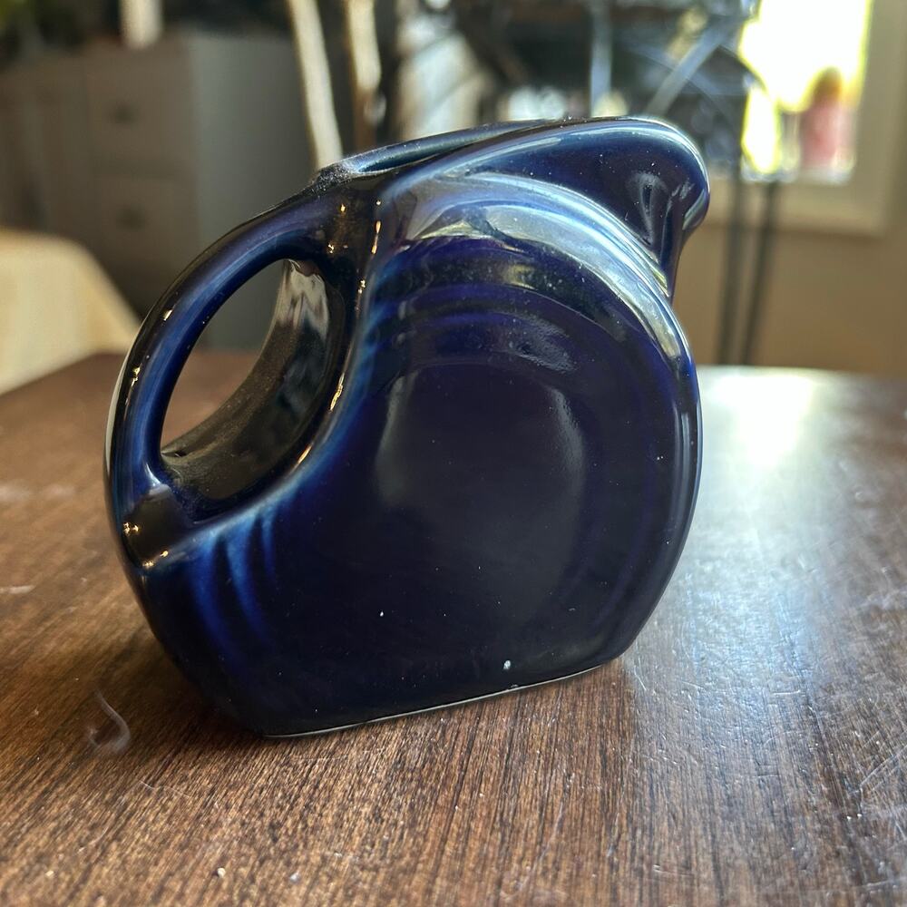 Vintage mini Fiesta Cobalt Navy Blue Disk Pitcher HLC USA Fiestaware Art